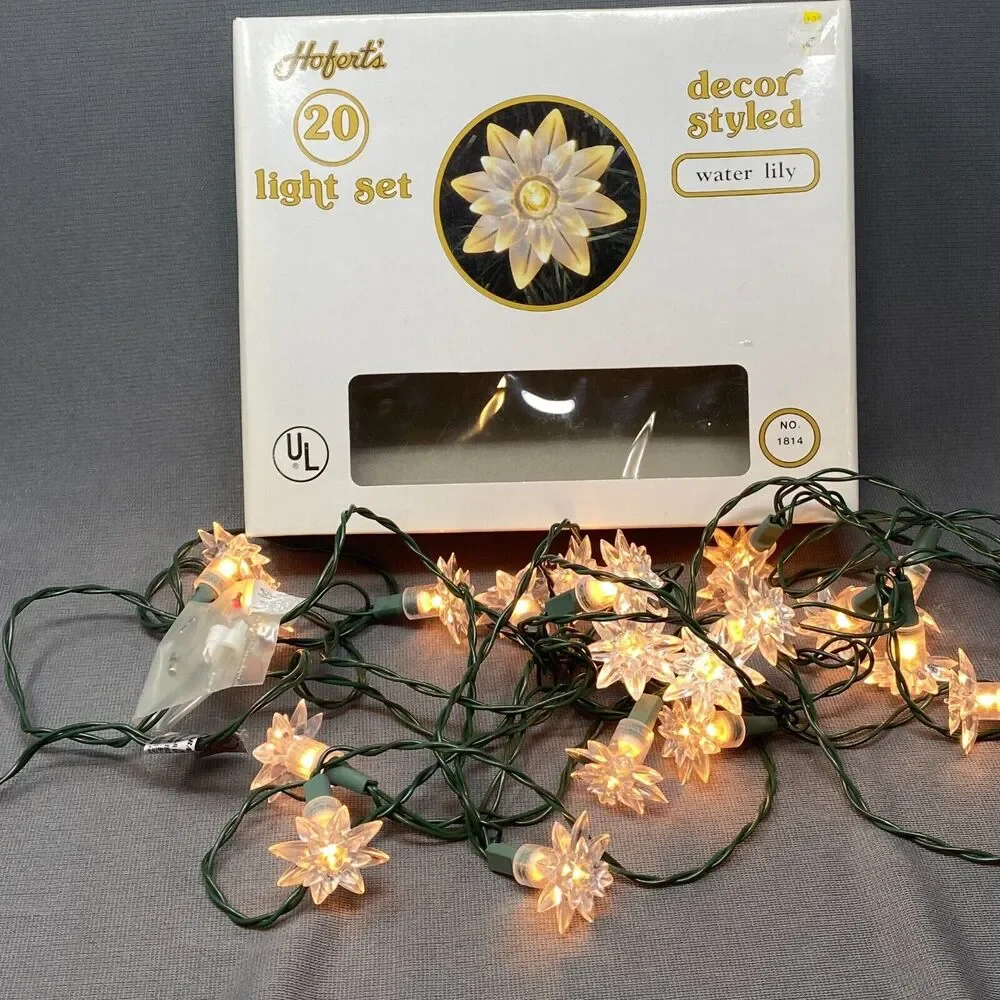 Hofert's Water Lily Flower String Lights 20 Light Set VTG Christmas Patio Decor